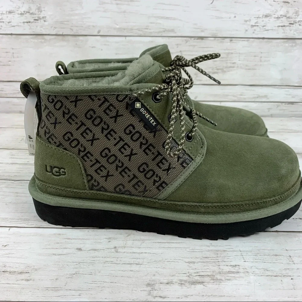 Ugg Neumel Gore-Tex Waterproof Suede Chukka Boots Olive Green Logo 7 Lace Up